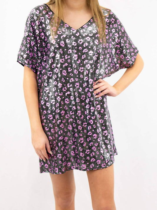 Adrienne - Animal Print Metallic Shift Mini Dress