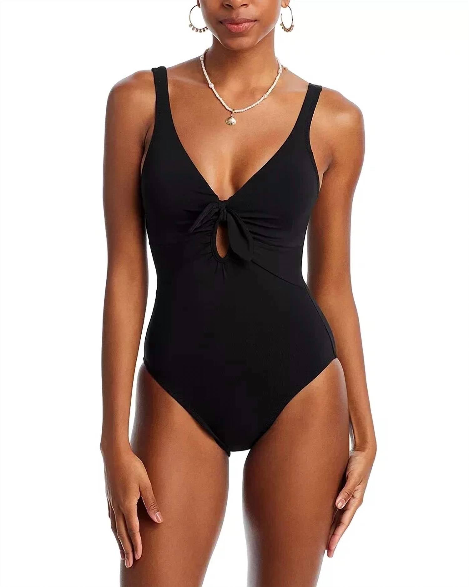 Robin Piccone - Ava Plunge Neck Tie-front One Piece Swimsuit