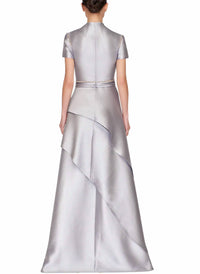 Reem Acra - Short Sleeve Split Neck Caftan Gown