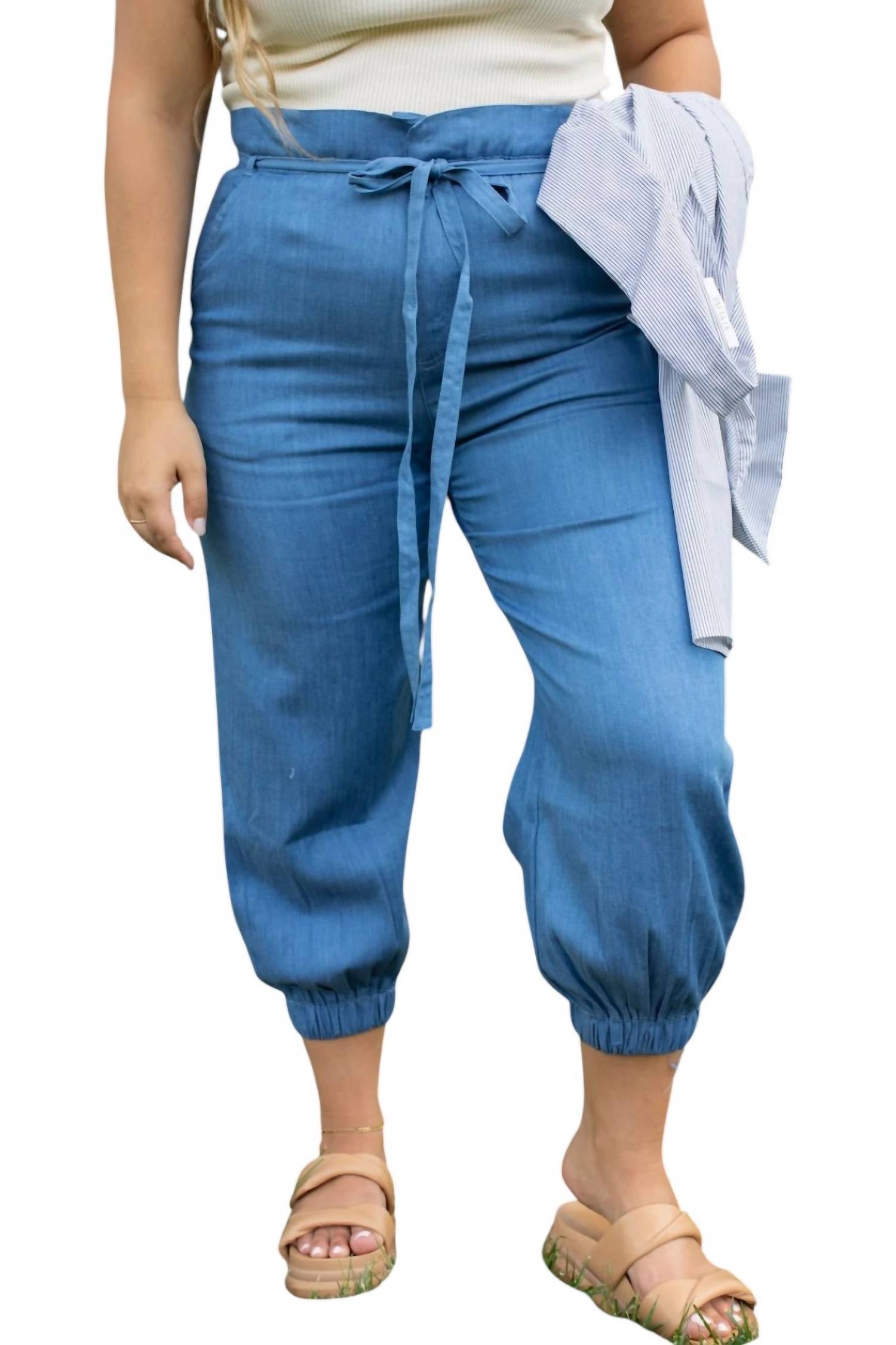 LFDL Chambray Cropped Tapered Joggers in blue - women's pants