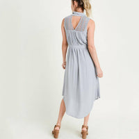 Doe and Rae Hailey Collared Belted Midi Dress in grey - women's dress - detail view