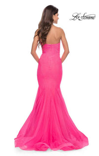 La Femme Fitted Mermaid Rhinestone Embellished Prom Dress in pink - women's dress - alternate view