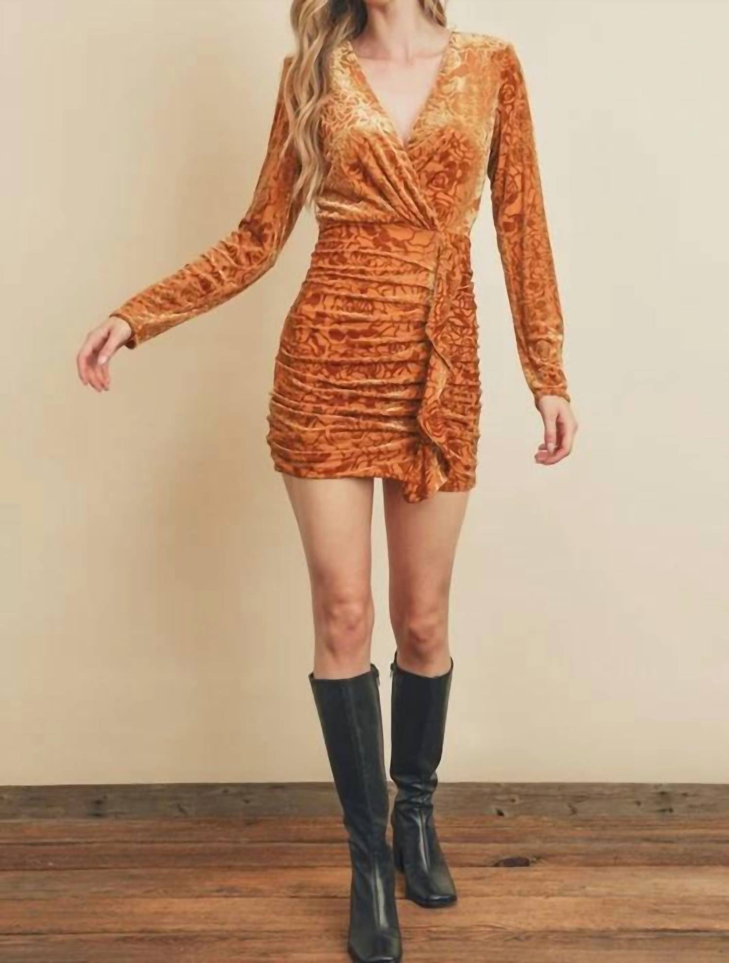 Dress Forum - Velvet Burnout Ruched Mini Dress