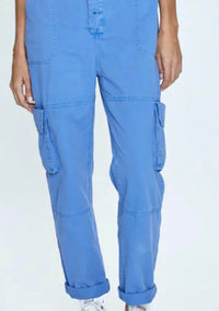 PISTOLA Grover Cargo Jumpsuit in ocean blue - women's pants - detail view