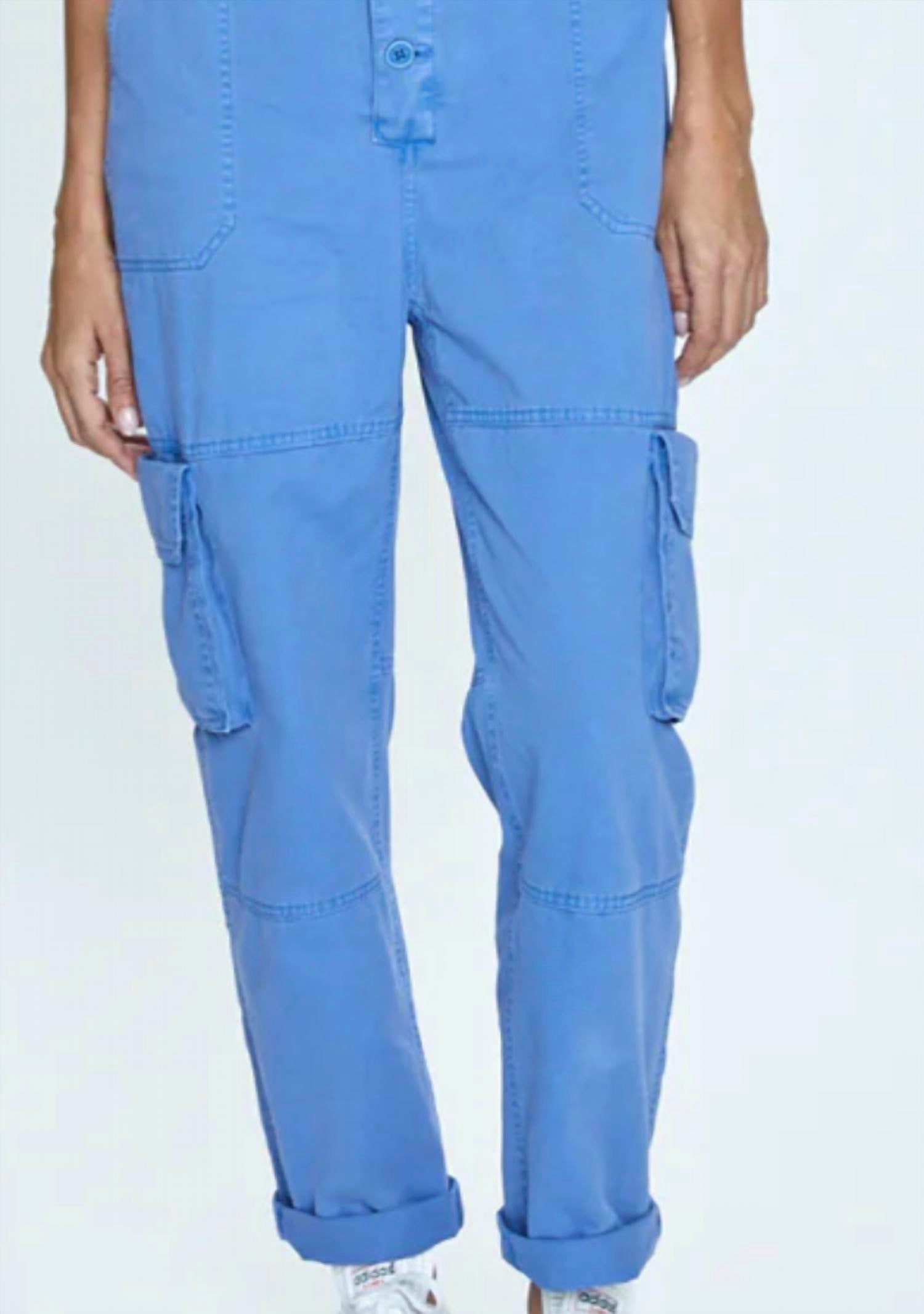 PISTOLA Grover Cargo Jumpsuit in ocean blue - women's pants - detail view
