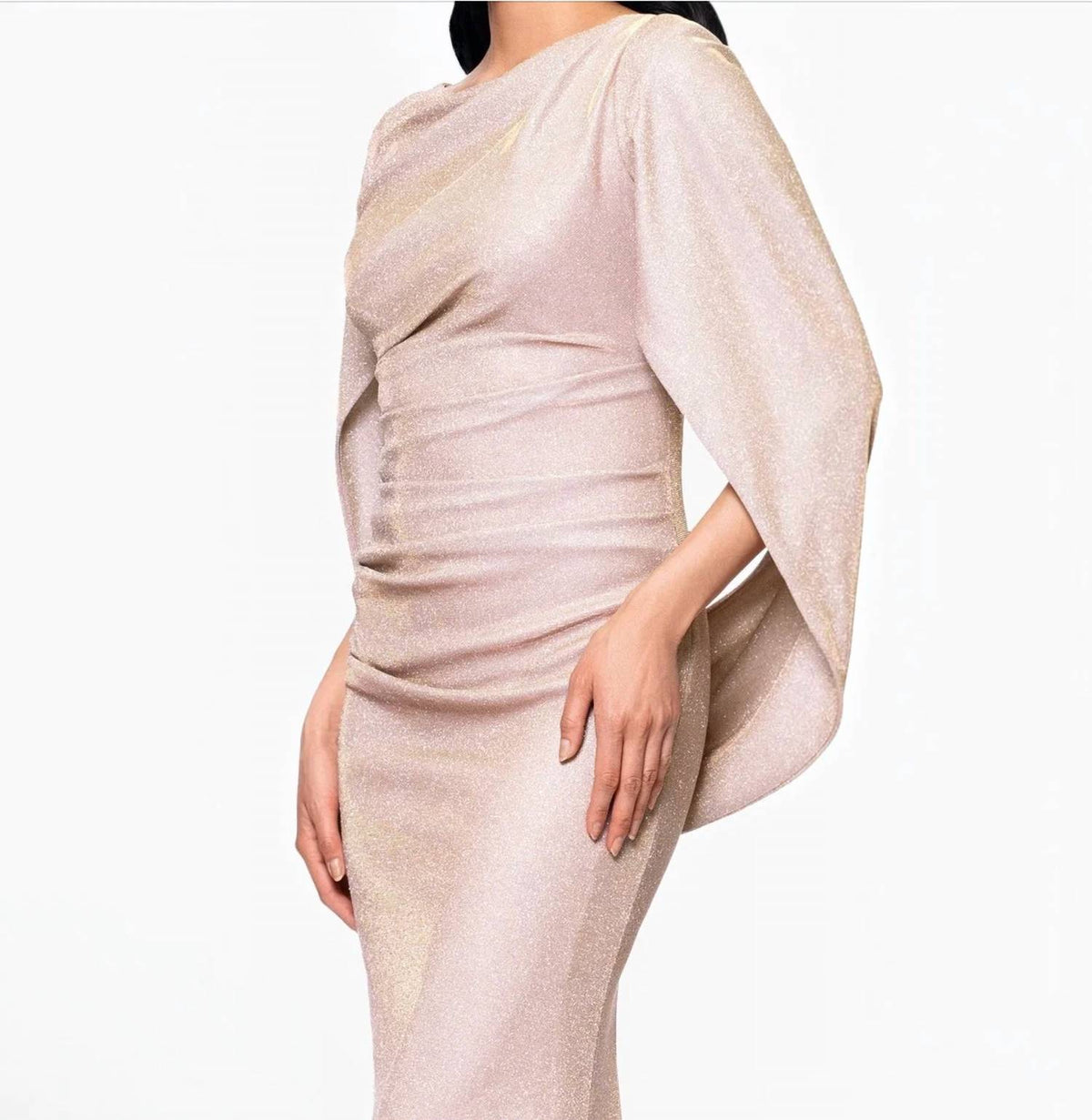 Betsy & Adam - Gracie Metallic Glitter Draped Gown