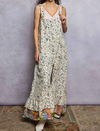 Pol - Textured Denim Floral Embroidered Jumpsuit