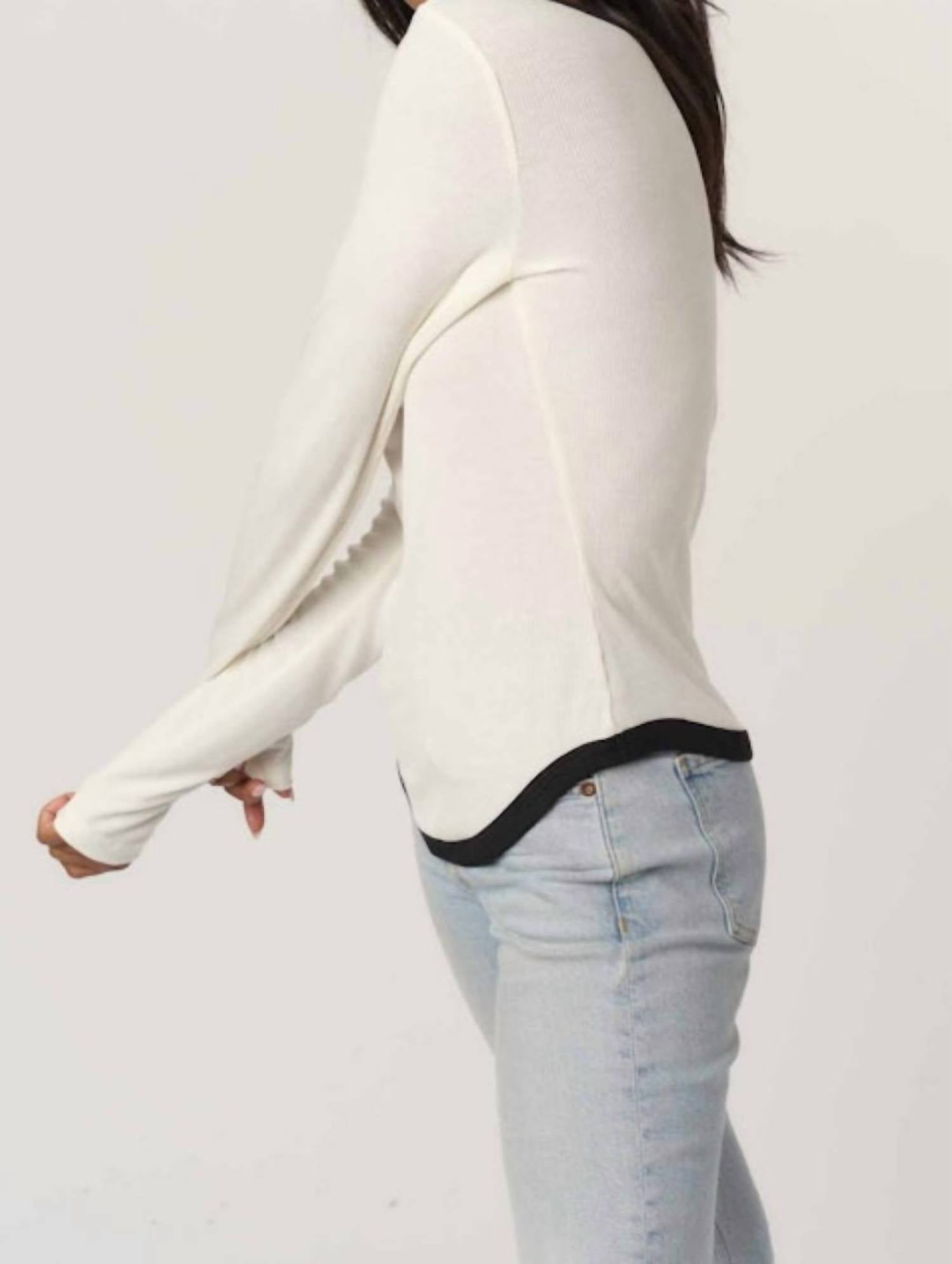 Project Social T - Contrast Scoop Neck Rib Long Sleeve Top