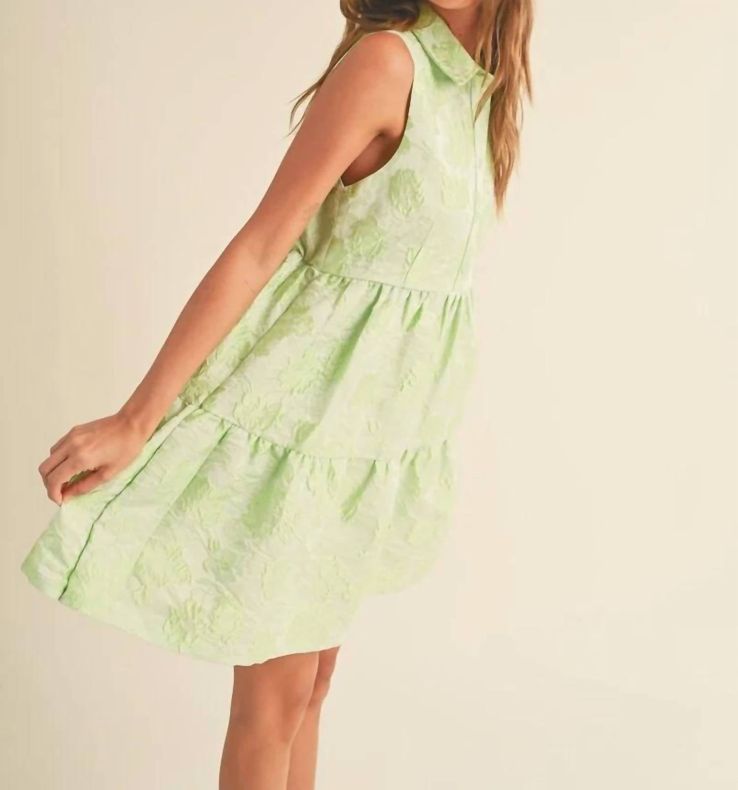&merci Button Down Texture Sleeveless Mini Dress in lime - women's dress - view 6