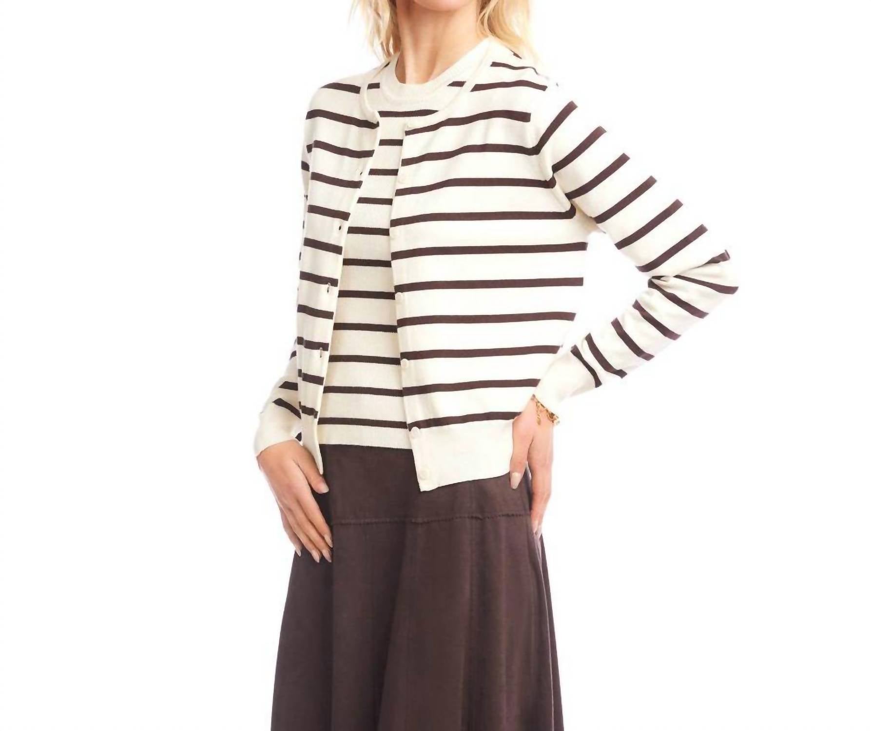 Karen Kane Stripe Cardigan Sweater in cream - women's cardigan - alternate view
