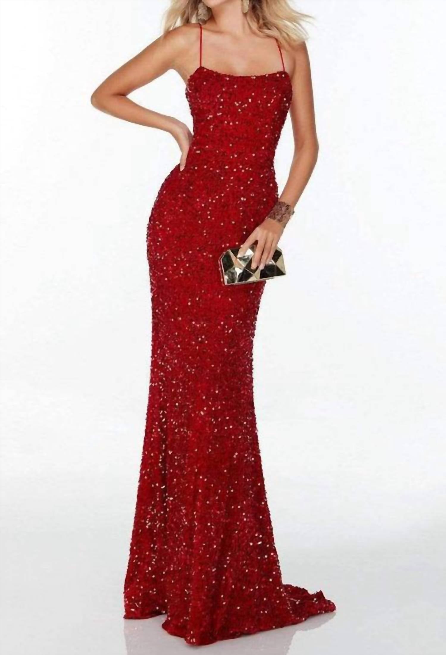 ALYCE PARIS Spaghetti Strap Sequin Evening Gown in red - women's dress
