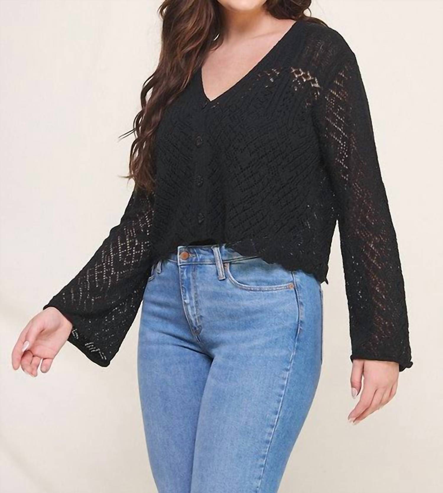 Allie Rose - Scallop Hem Fine Gauge Cardigan