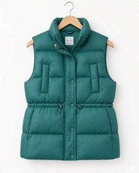 Love Tree - Women's Zip Up Button Puffer Vest With Waist Toggles