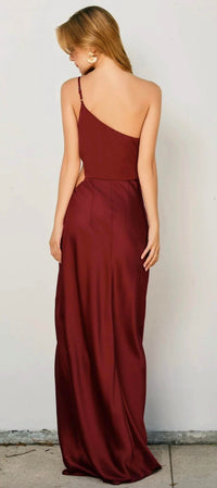 Dress Forum - Dull Satin One Shoulder Ruched Maxi Dress