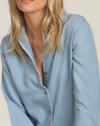 Dylan Riley Stitched Shirt in denim - women's shirt - detail view