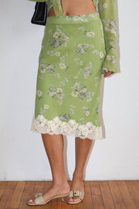 Bailey Rose - Fawn Floral Lace Trim Midi Skirt