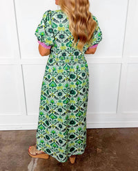 Jodifl - Boho Floral Puff Sleeve Midi Dress