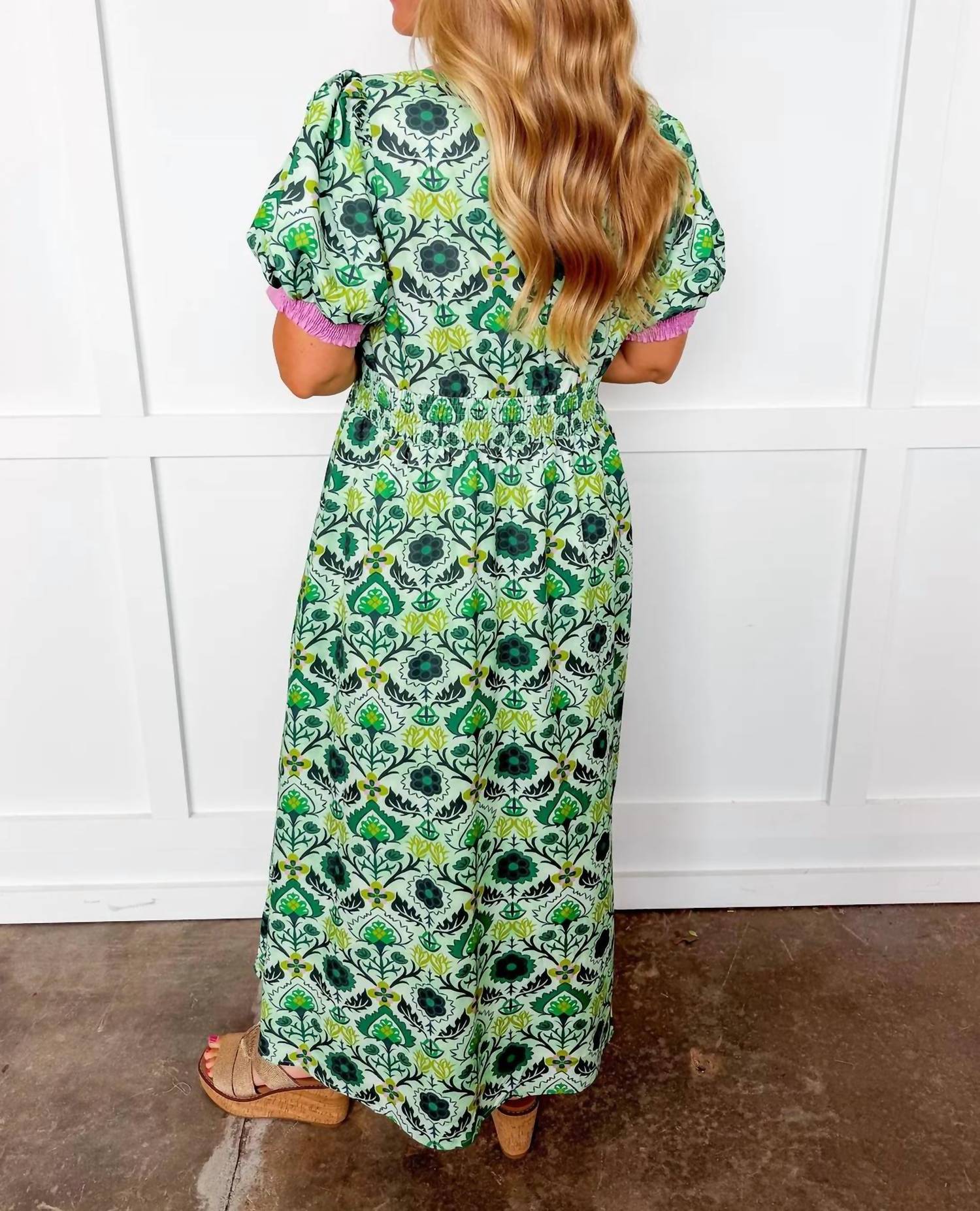 Jodifl - Boho Floral Puff Sleeve Midi Dress