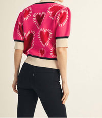 Jodifl Short Puff Sleeves Lovely Heart Sweater Top in hot pink - women's sweater - alternate view