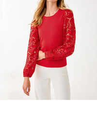Lilly Pulitzer Bryant Lace Knit Top in cranberry red - women's blouse