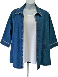Bleu Bayou - Women's Crystal Trimmed Denim Jacket - Plus