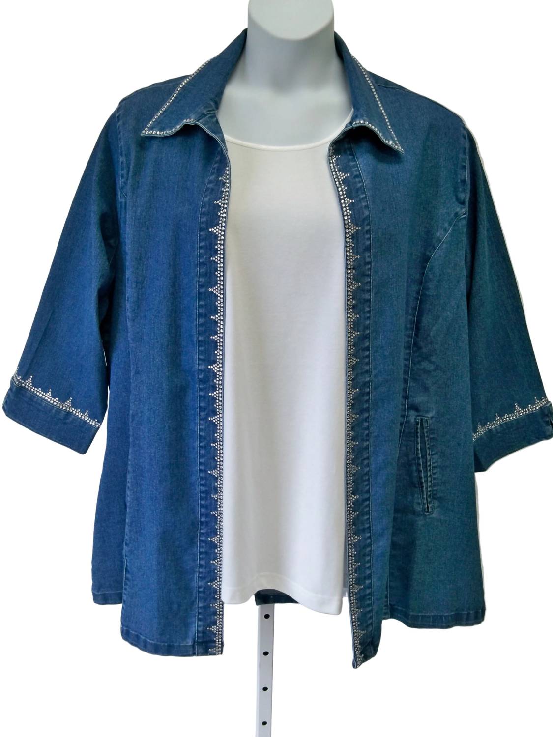 Bleu Bayou - Women's Crystal Trimmed Denim Jacket - Plus