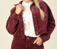 TRIBAL Long Sleeve Button Down Cordoroy Jacket in wine - women's jacket