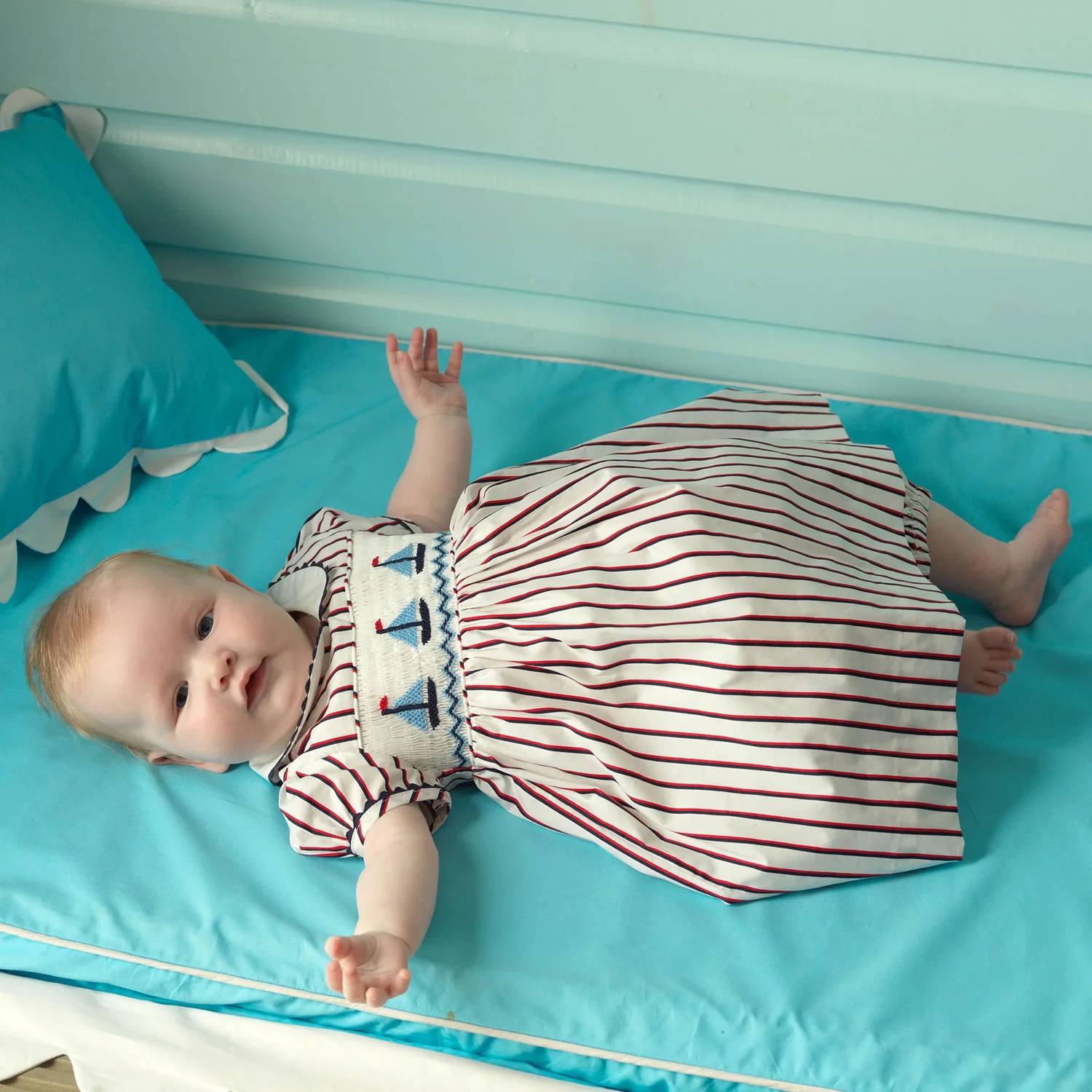 Rachel Riley - Kids' Sailboat Smocked Stripe Dress And Bloomers