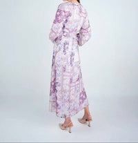 John Abgin - Organza Printed Puff Sleeve Maxi Dress