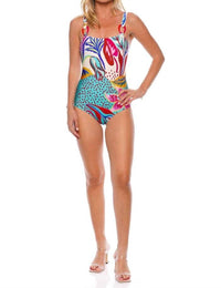 Floral Abstract Print Square Neck One Piece