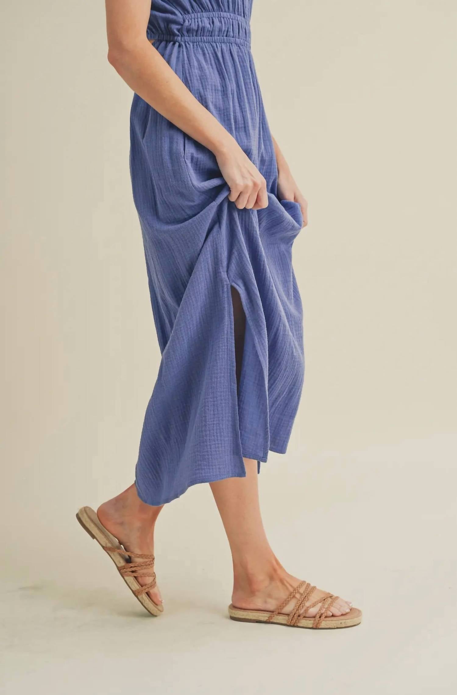 Aemi + Co - Gauze Slit Sleeveless Open Back Dress
