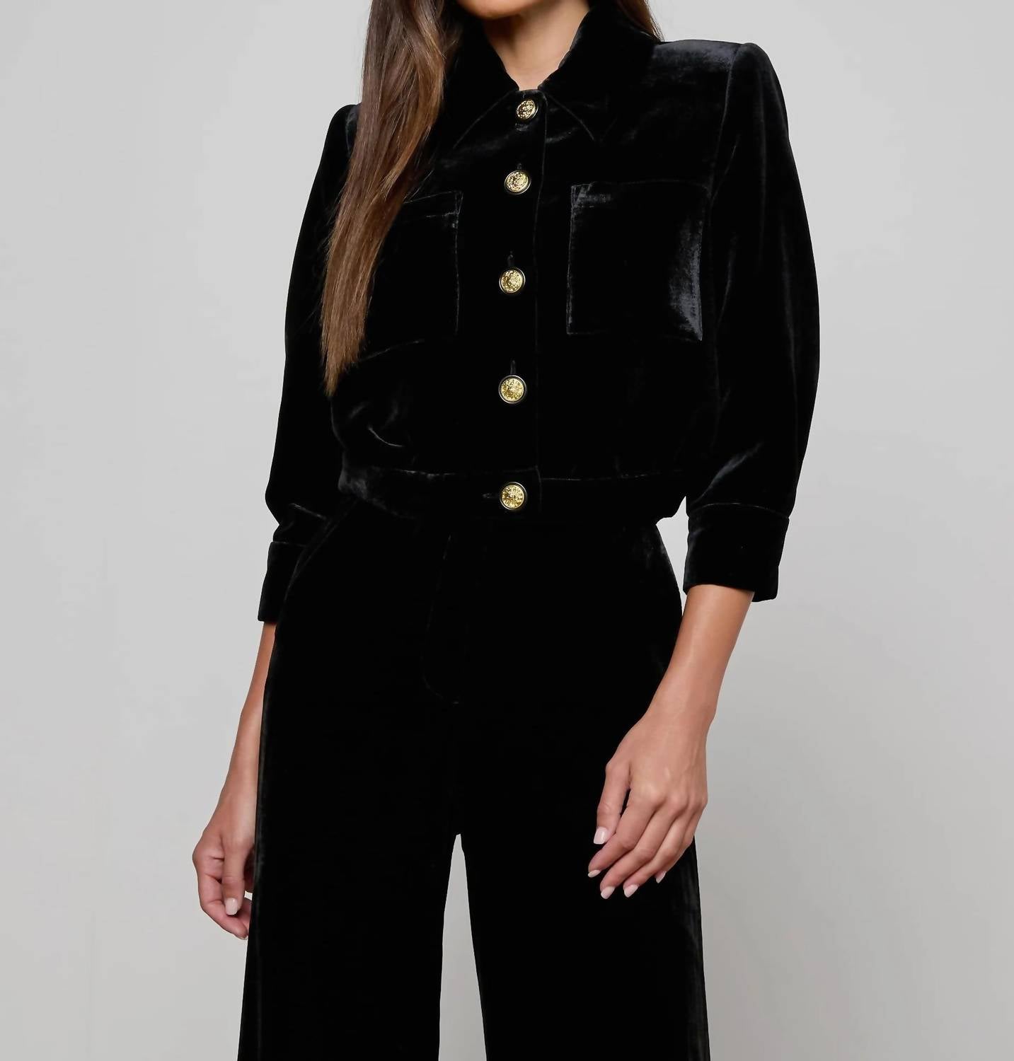 L'Agence Jia Velvet Jacket in black - women's jacket
