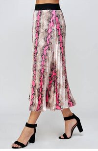 SEE AND BE SEEN Animal Print Pleats Midi Skirt in hot pink - women's skirt - alternate view
