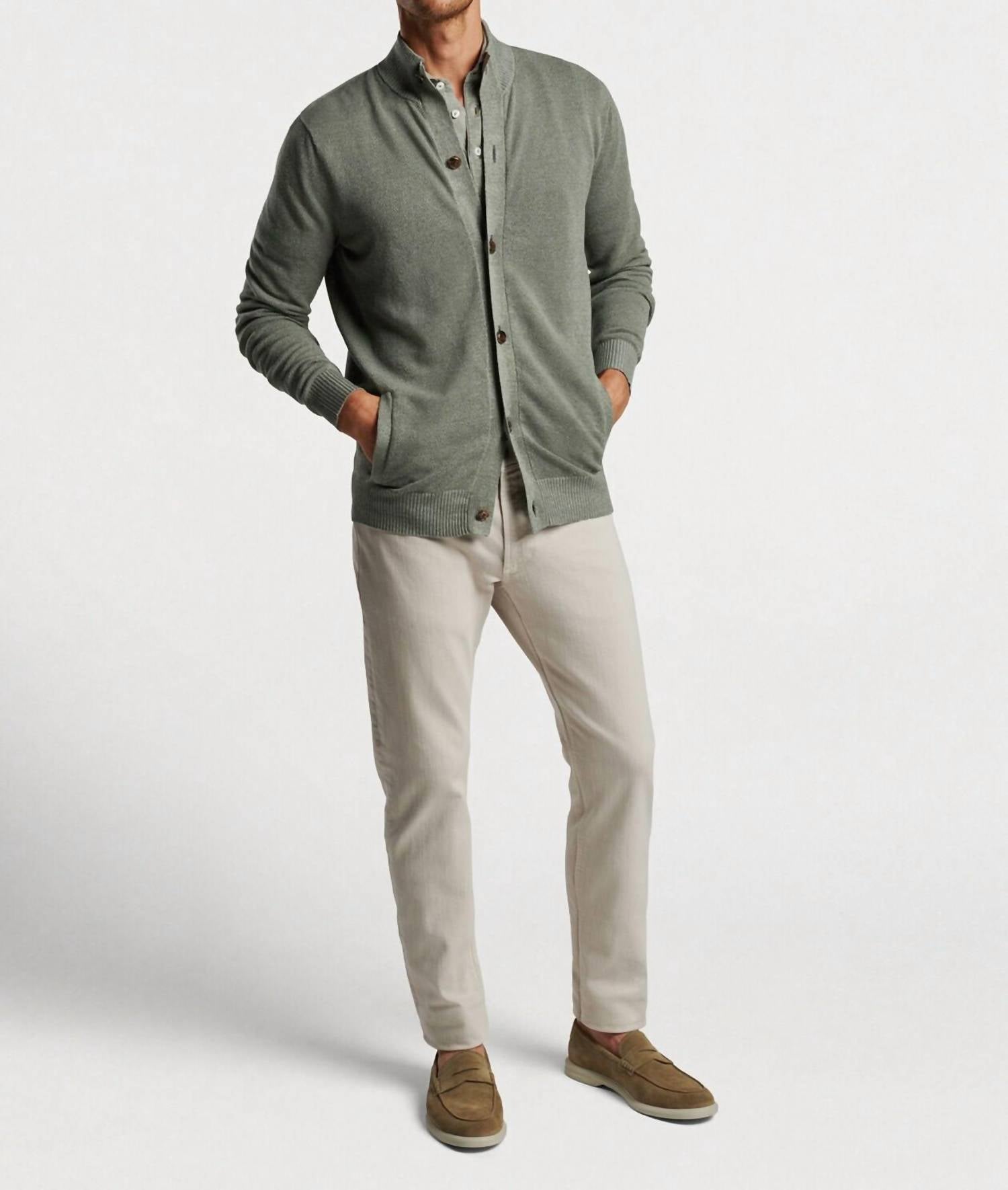 PETER MILLAR Glasgow Button Front Sweater in sage - men's sweater
