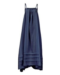 Nary - Women's Pleated A-line Linen Maxi Tank Dress