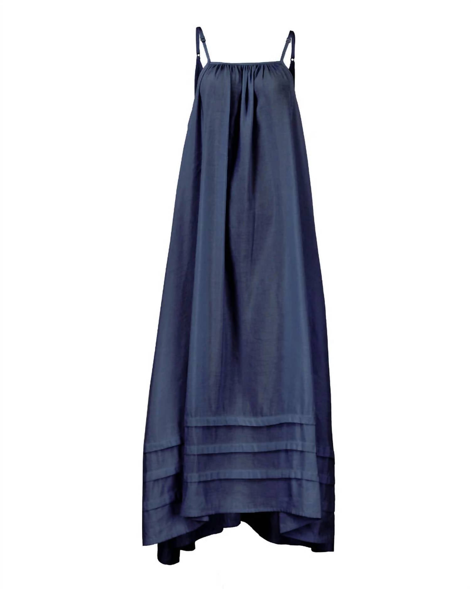 Nary - Women's Pleated A-line Linen Maxi Tank Dress