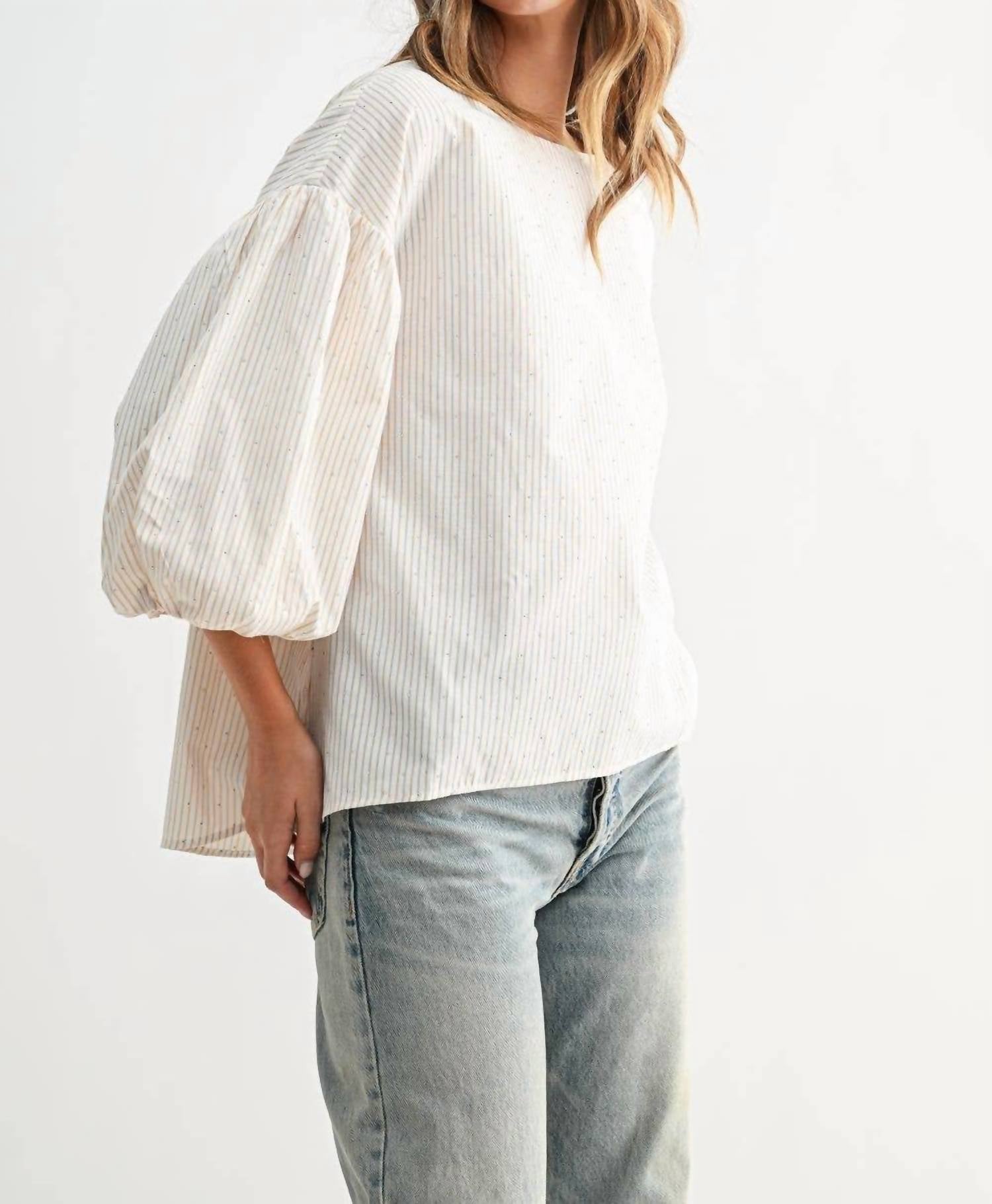 Joh Jerra Striped Woven Cotton Poplin Top in khaki - women's blouse - alternate view