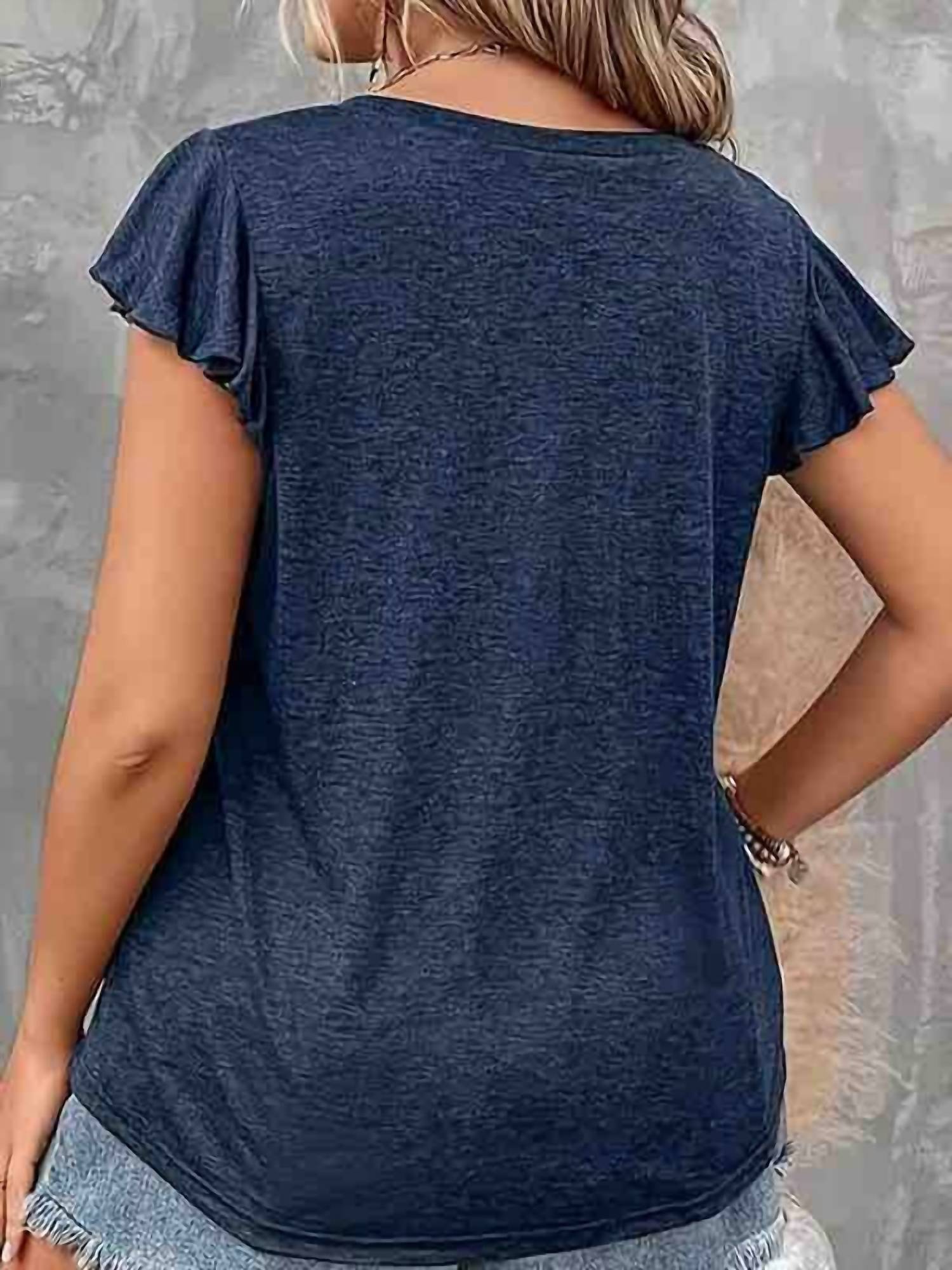 Supreme Fashion - V Neck Ruffle Sleeve Top - Plus