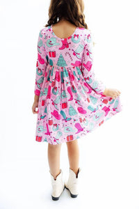 Mila & Rose - Christmas Cowgirl Long Sleeve Pocket Twirl Dress