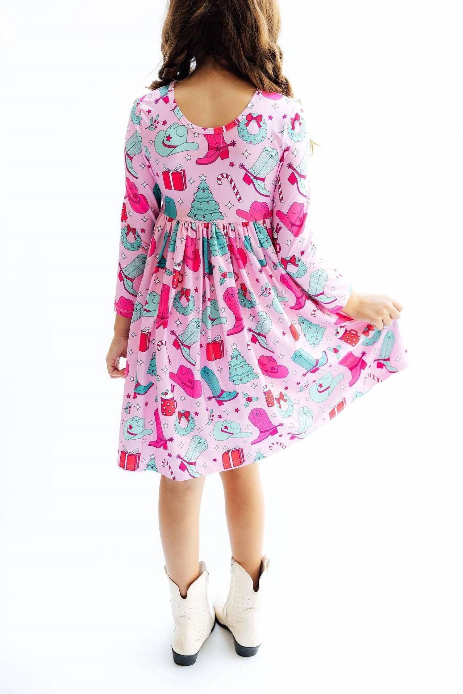 Mila & Rose - Christmas Cowgirl Long Sleeve Pocket Twirl Dress