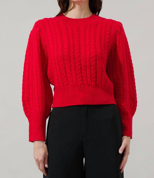 Sugarlips - Ashtyn Cable Knit Balloon Sleeve Crop Sweater