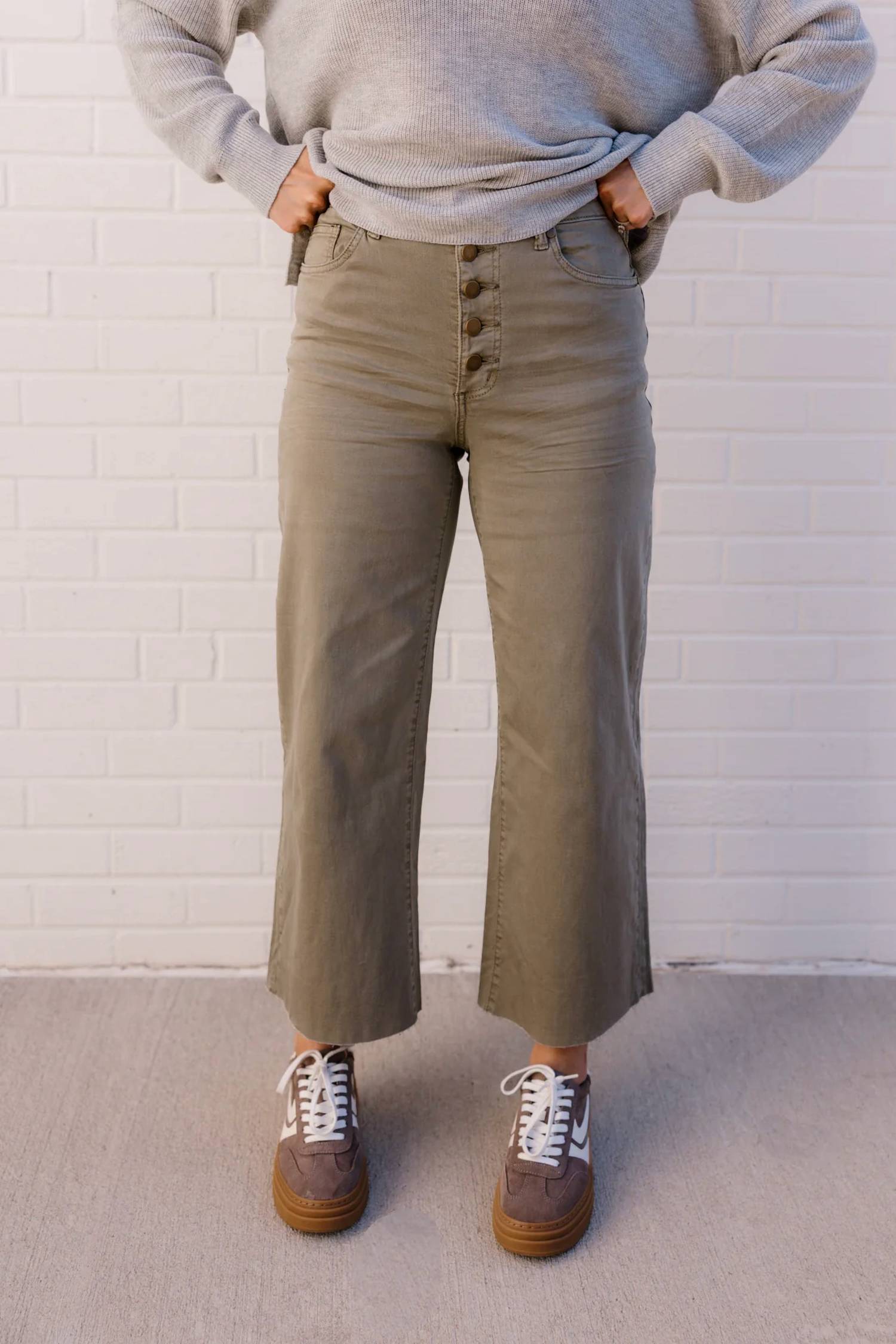 Easel - Penny Button Front Wide Leg Pant