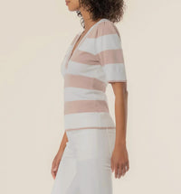 KUT FROM THE KLOTH Yona Striped V-neck Sweater in white blush - women's sweater - alternate view