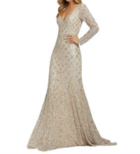 MAC DUGGAL Long Sleeve Embellished Dress in nude - women's dress