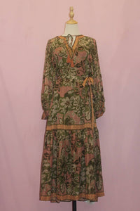 FLYING TOMATO A Printed Woven Midi Dress in olive taupe - women's dress