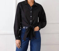Karen Kane - Leslie Long Sleeve Embellished Collar Tie-front Top