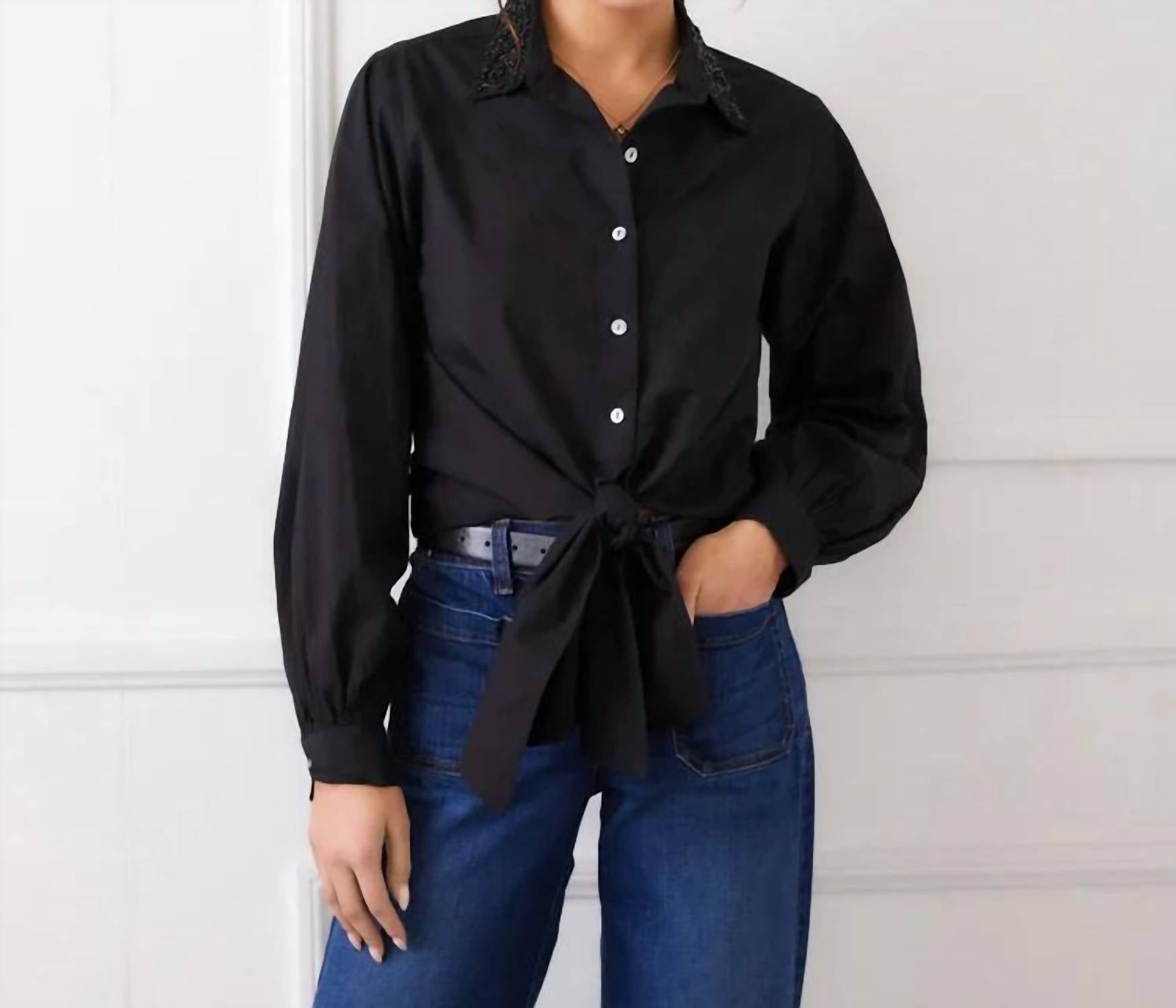 Karen Kane - Leslie Long Sleeve Embellished Collar Tie-front Top