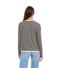 Karen Kane - Long Sleeve Stripe Double Layer Side-Slit Top
