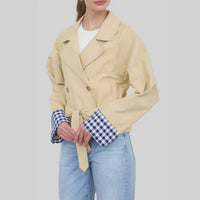 Zoe And Claire - Gingham Cuff Short Trench Coat