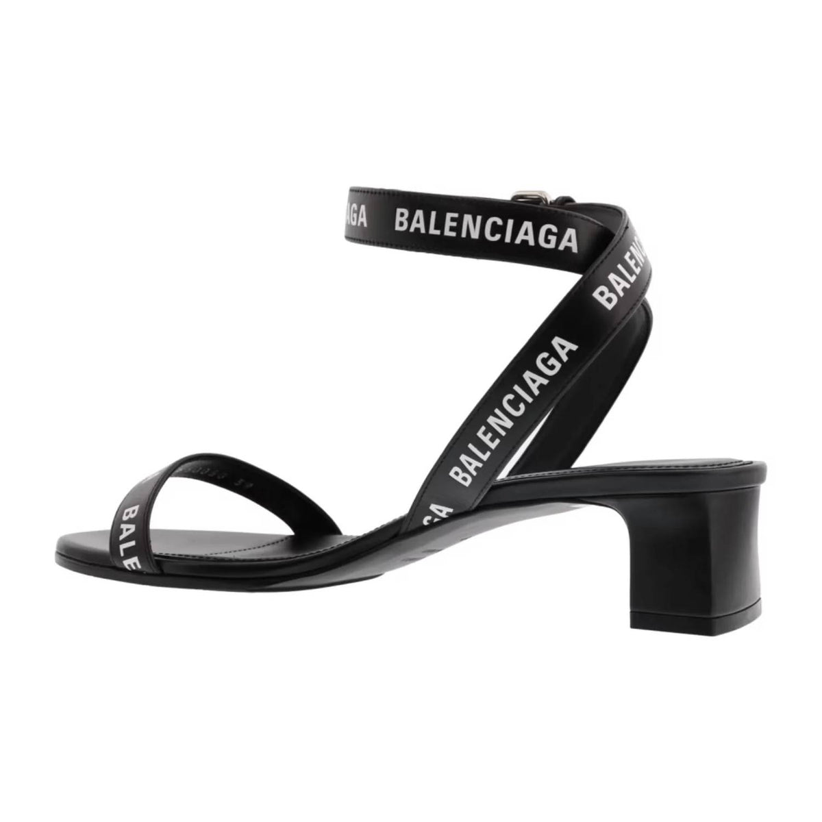 Balenciaga - Women's Allover Logo Ankle Strap Round Sandals